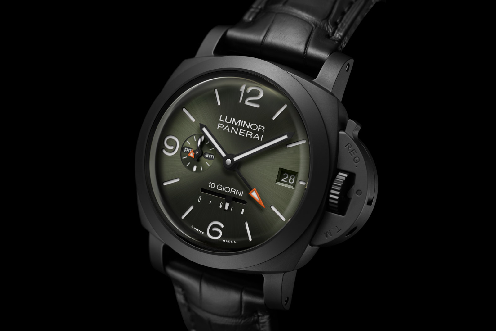 Panerai Dress Luminor Dieci Giorni GMT Ceramica in Black and Military Green